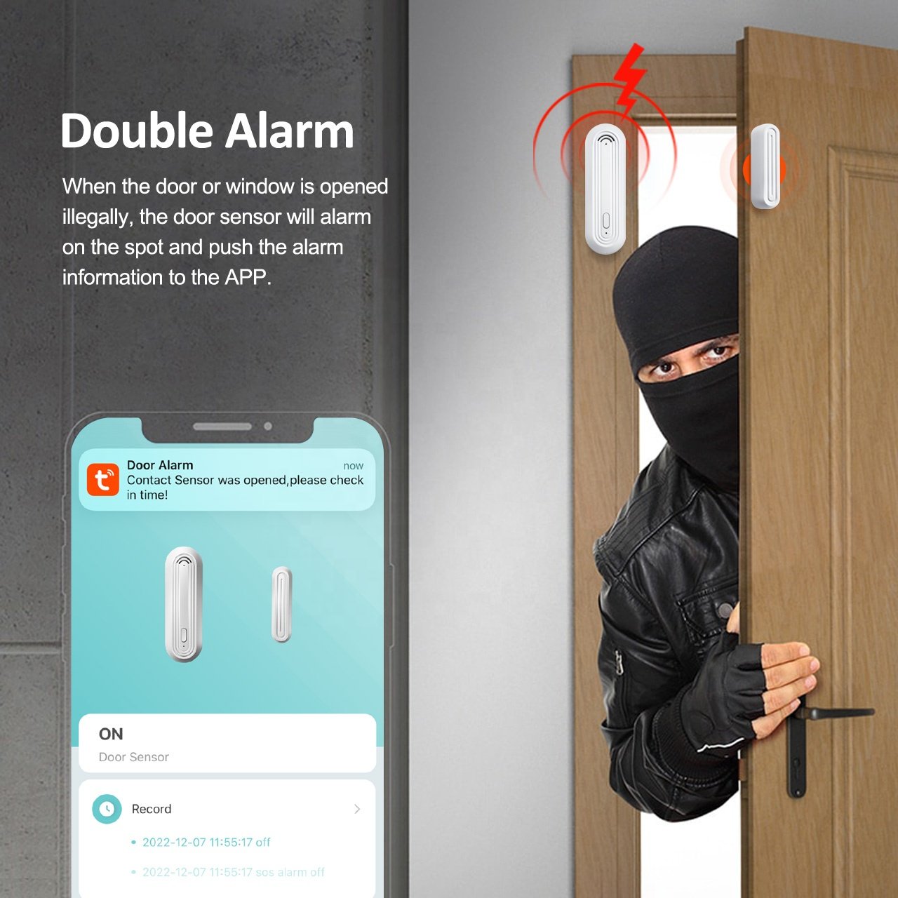 2024 Tuya Smart WiFi Magnetic Sensor New PST-MC400S Door Window Detector Alarm Sound when Door Opening Smart Home System