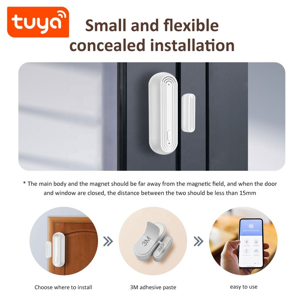2024 Tuya Smart WiFi Magnetic Sensor New PST-MC400S Door Window Detector Alarm Sound when Door Opening Smart Home System