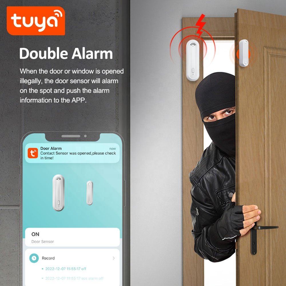 2024 Tuya Smart WiFi Magnetic Sensor New PST-MC400S Door Window Detector Alarm Sound when Door Opening Smart Home System