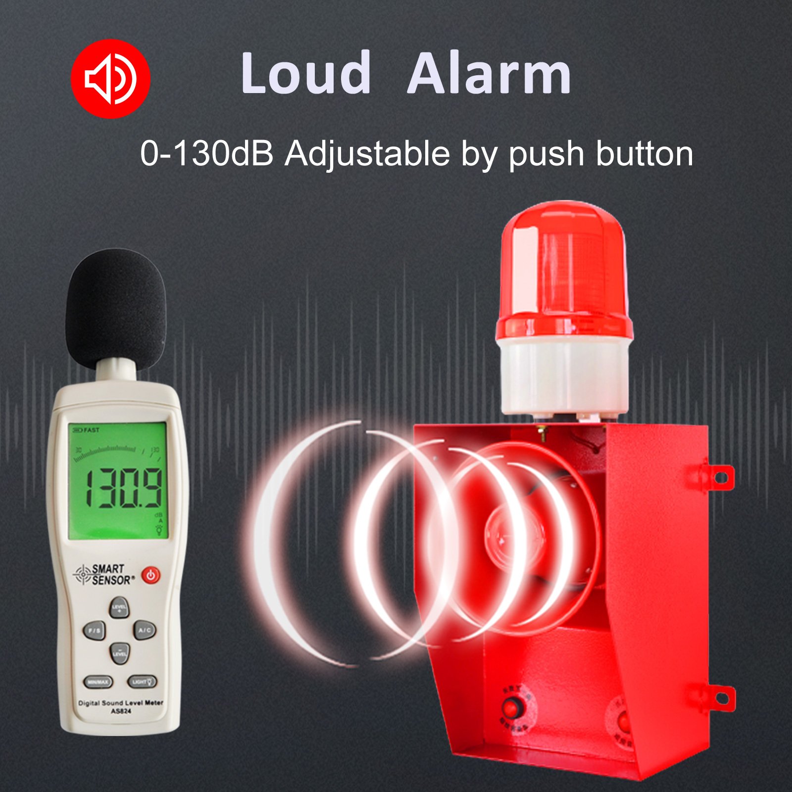 YAL-T06B IP65 Waterproof Car Alarms System 130dB Powerful Audible & Visual LED Strobe 45W Personal & Burglar Alarm
