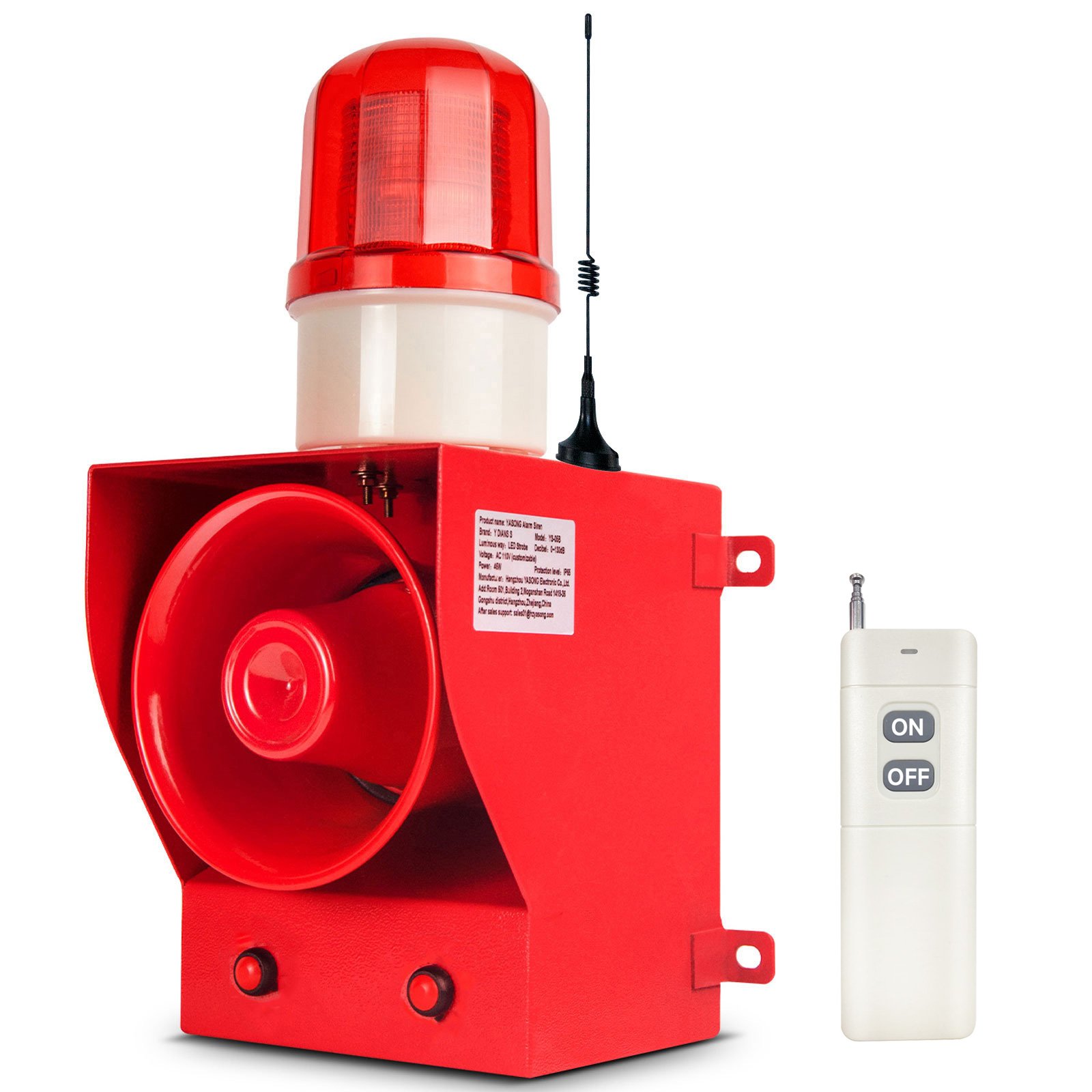 500m Wireless Remote Control Industrial Security Alarm System 130dB Loud Horn Waterproof LED Strobe Warning Light Tone Volume