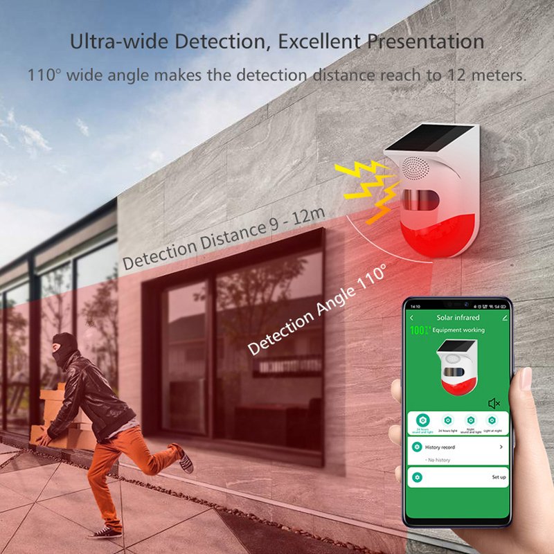 Outdoor Solar PIR Infrared Alarm Smart WiFi Siren Waterproof Wireless 433MHz Burglar Strobe Sensor Multiple Versions Available