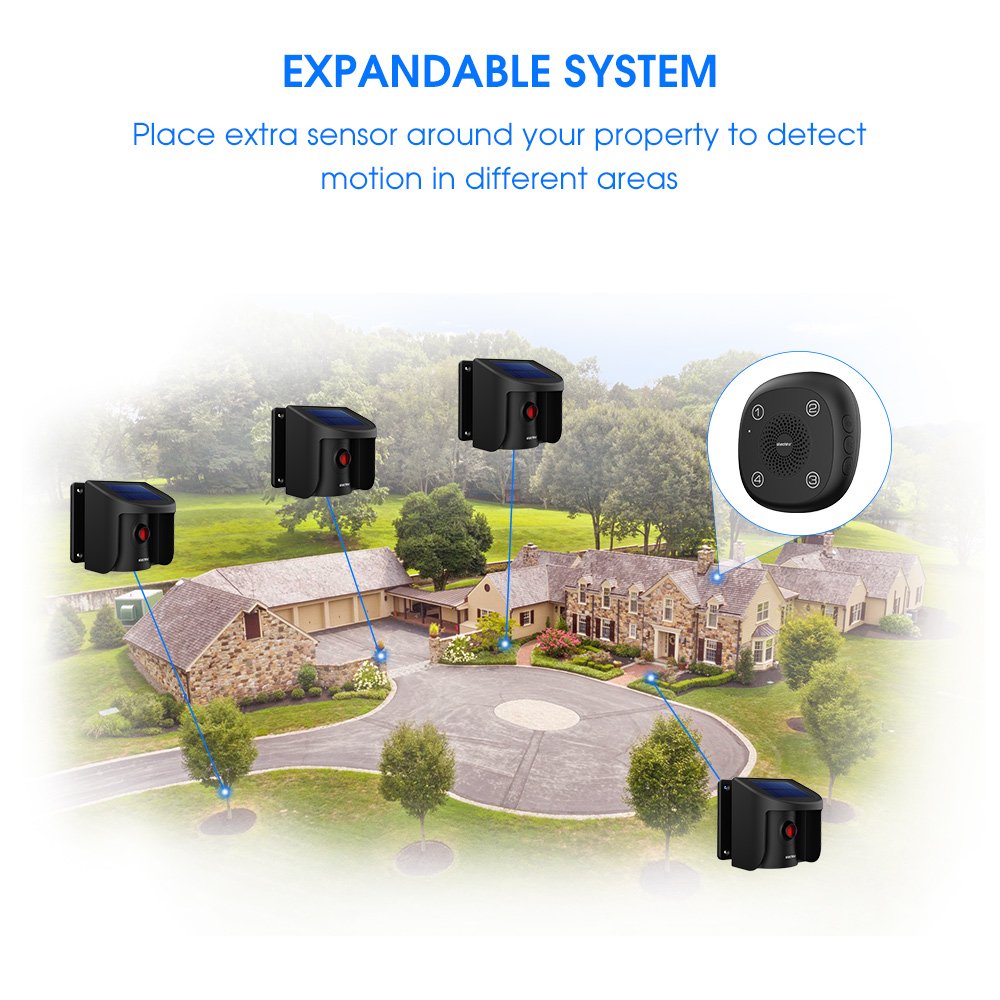 Kerui solar motion sensor alarms driveway alarm system motion detection long range 1500ft burglar alarm