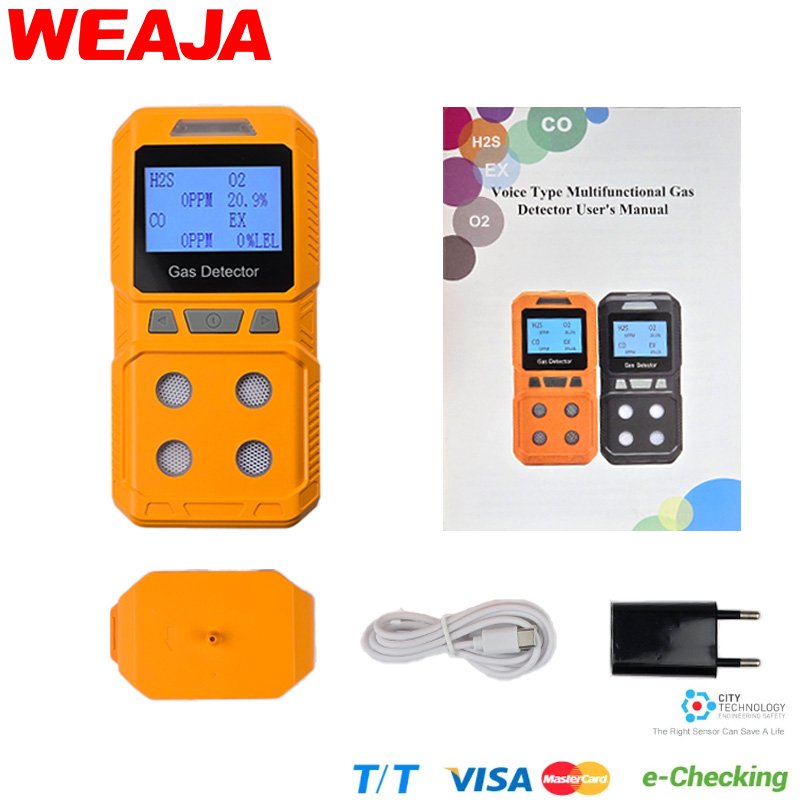 WEAJA 4in1 gas detector handheld Single Portable Gas Detector with Consumption Safety Monitoring Equipment Alarm System