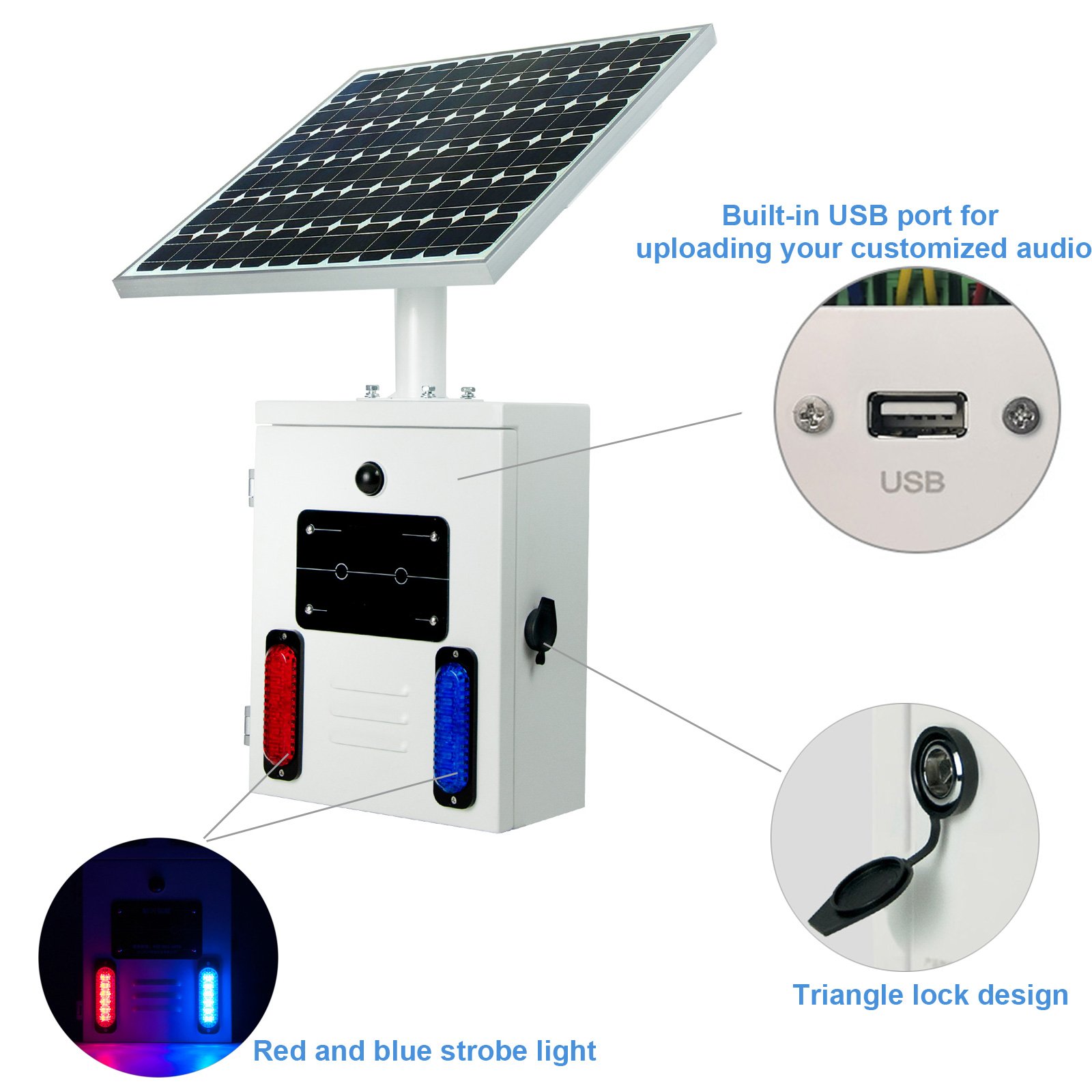 Factory supply 120dB Loud siren horn outdoor solar alarm with motion sensor IP65 waterproof and dustproof for outdoor house farm