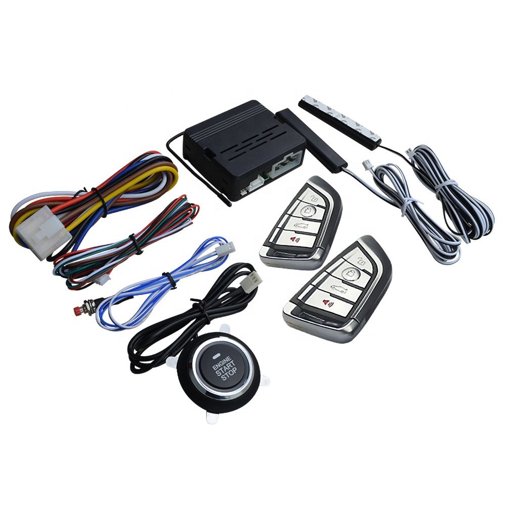 Carqseng PKE Keyless Entry Car Alarms System Push Start Button Remote Start Starter DC12V Start Stop Kit With 2 Smart Key