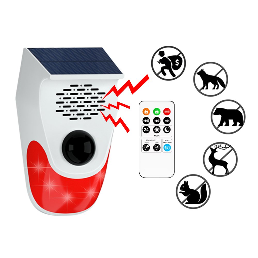 Solar Sound & Light Alarm Outdoor Motion Sensor with 120db Sound Security Siren for Home