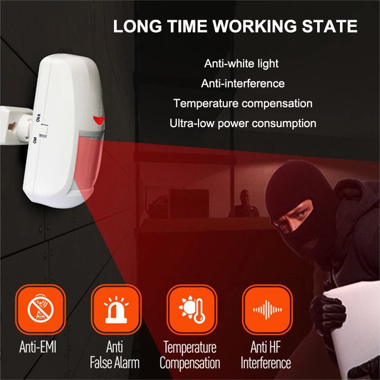 DC9V Battery-Powered Wireless Passive PIR Infrared Motion Sensor Detector Anti-Pet Immunity Home Security Alarm System Window