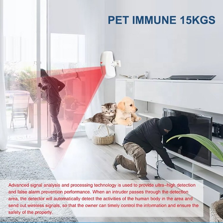 DC9V Battery-Powered Wireless Passive PIR Infrared Motion Sensor Detector Anti-Pet Immunity Home Security Alarm System Window