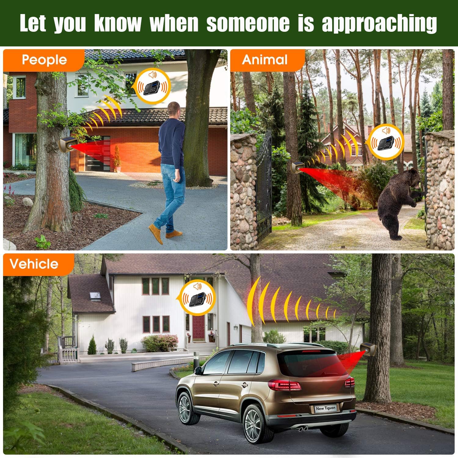 Home Security Solar Motion Sensor Driveway Alarm System Driveway Alarms Wireless Outside Weatherproof Driveway Alarm