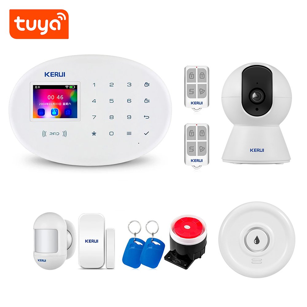 KERUI W202 Security System Tuya WIFI GSM 2G Alarm System With 5MP Network Camera Water Leak Home Wireless Security Alarm System