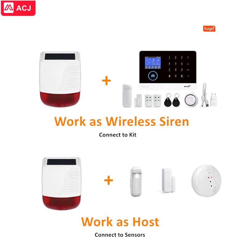 Outdoor Waterproof RF433 Solar Power Big Strobe Siren 110dB Wireless Sound Light Alarm Siren for Alarm Systems