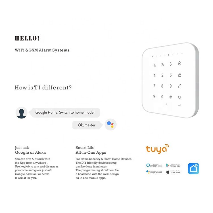 2022 Tuya GSM wireless Alarm System self-monitoring mobile call office Touch Screen wifi gsm Smart Home Security System Home