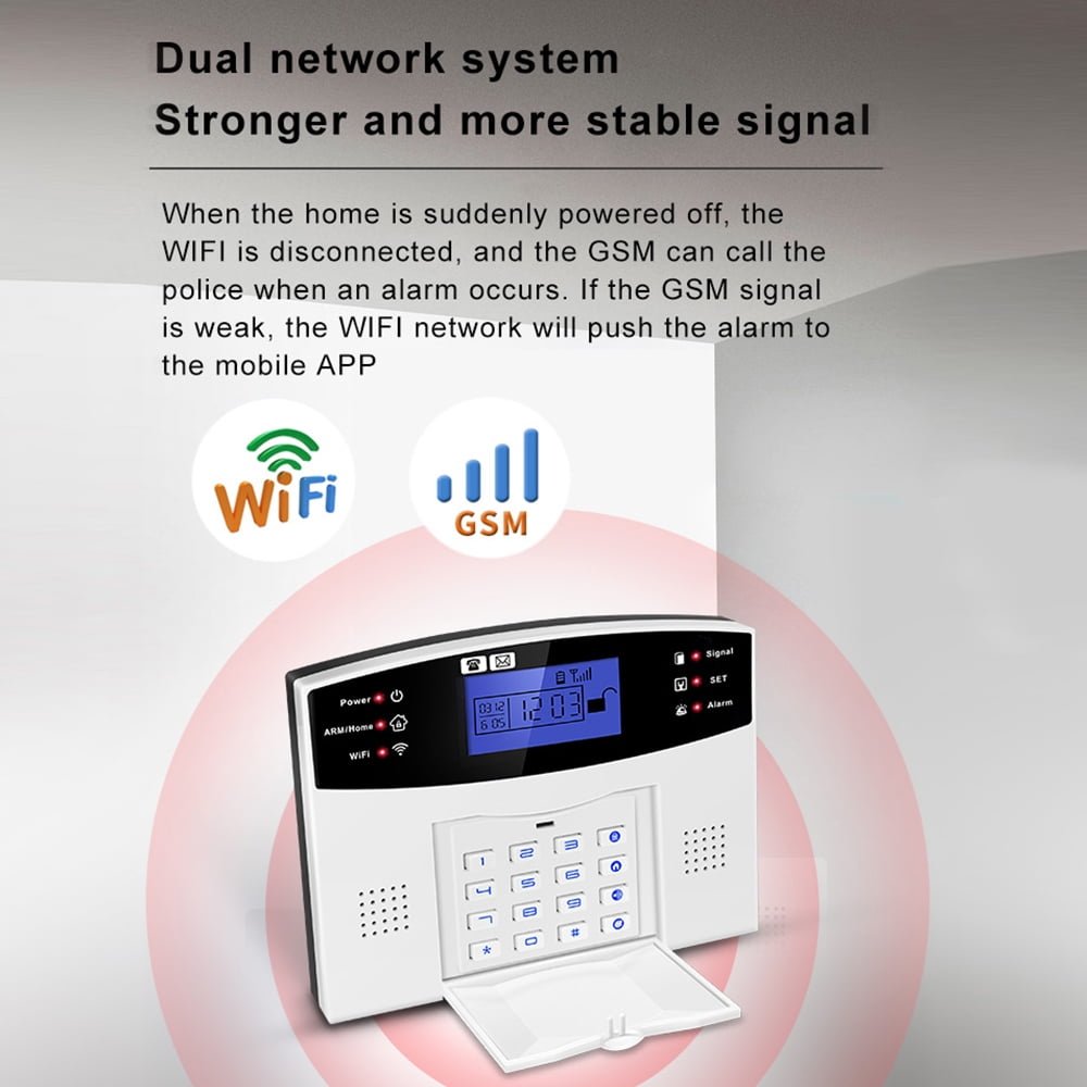 Agshome Tuya Wifi GSM Home Alarm Security System; Innovation Tuya Smart WiFi 200 Wireless & 8 Wired Zones GSM Home Alarm System