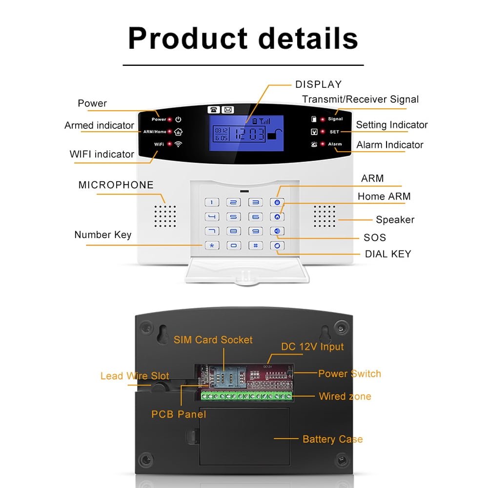 Agshome Tuya Wifi GSM Home Alarm Security System; Innovation Tuya Smart WiFi 200 Wireless & 8 Wired Zones GSM Home Alarm System