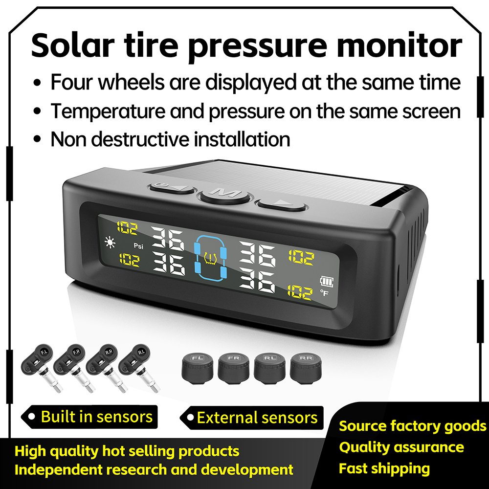 Tire Pressure Monitoring Automatic Safety Alarm System Solar Tire Temperature Monitoring Truck RV TPMS 6 Sensor