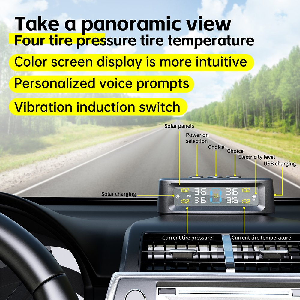Tire Pressure Monitoring Automatic Safety Alarm System Solar Tire Temperature Monitoring Truck RV TPMS 6 Sensor