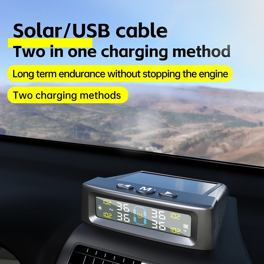 Tire Pressure Monitoring Automatic Safety Alarm System Solar Tire Temperature Monitoring Truck RV TPMS 6 Sensor