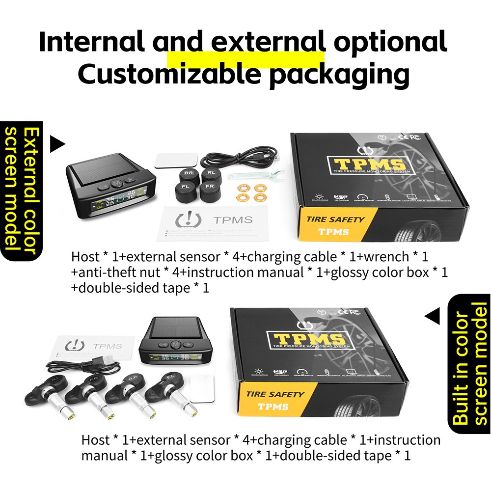 Tire Pressure Monitoring Automatic Safety Alarm System Solar Tire Temperature Monitoring Truck RV TPMS 6 Sensor