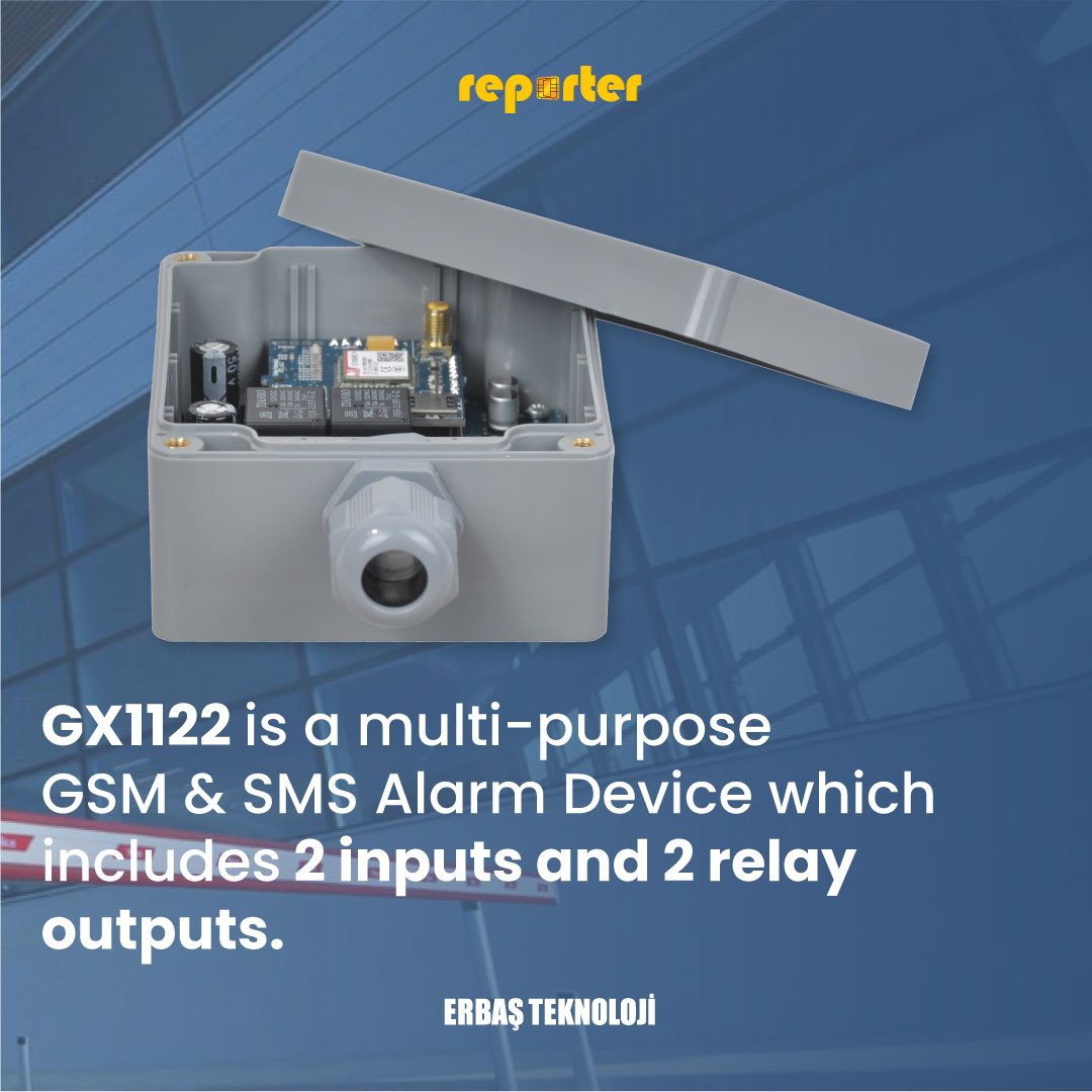 REPORTER GX1122C GSM SMS FREE CALL DIALER & ALERT DEVICE 2xINPUT 2xRELAY OUTPUT GATE CONTROLLER BARRIER ON-OFF DIAL DTMF