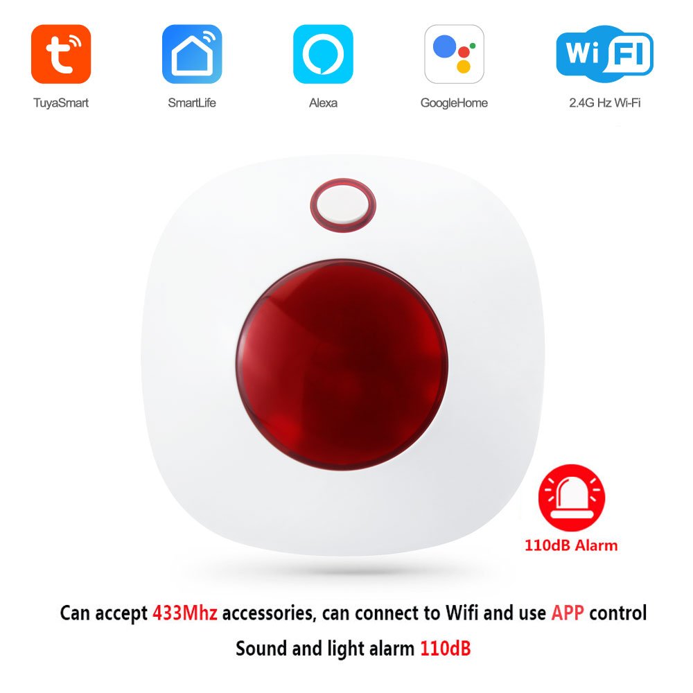 Hot Seller Home Security System Smart Life APP Control EU/US Plug option 110dB Tuya Smart WiFi Alarm Siren PST-SN11
