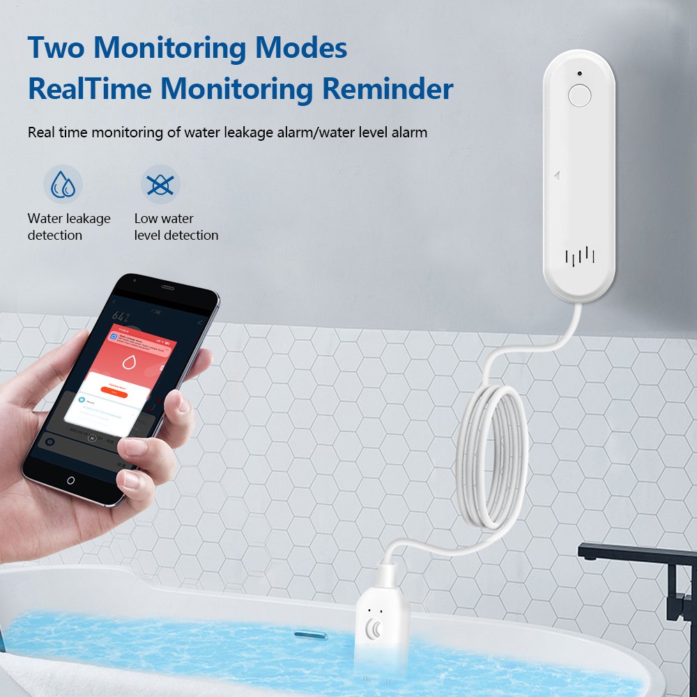 Tuya WiFi Smart Water Leak Sensor Water Overflow Level Detector Security Sound Alarm System Flood Leakage Sensor Remote Monitor