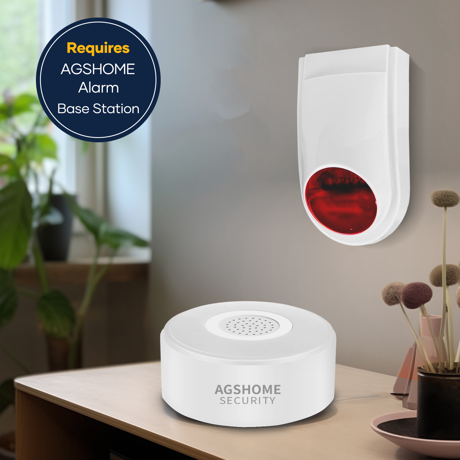 433MHz Wireless Strobe Siren Alarm with 130dB Alarm Red Flashing Remote Alerts Compatible with Home Security Alarm System