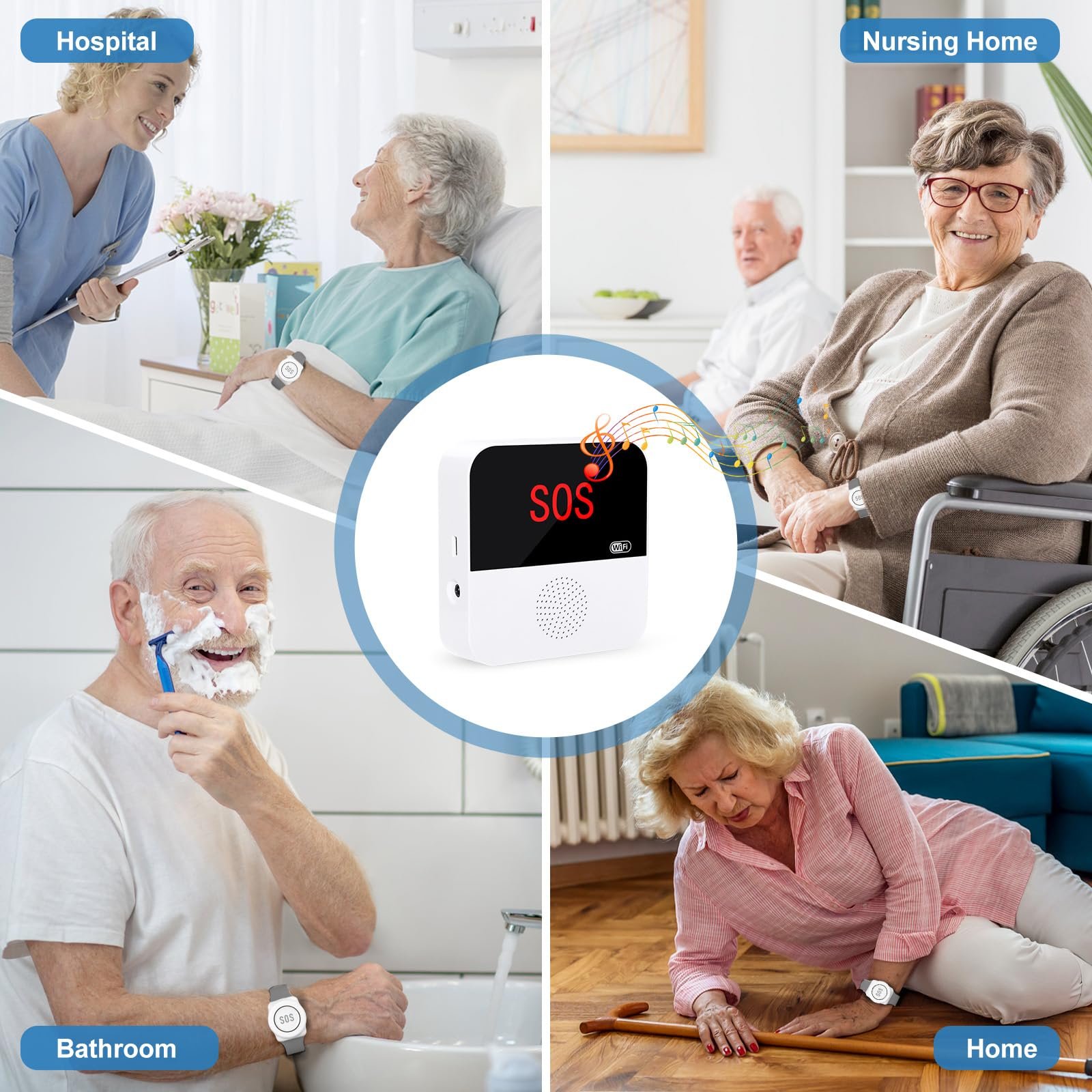 WiFi Caregiver Pager Call Button Life Alert System for Seniors Elderly Patients No Monthly Fee Emergency Alert Watch Receiver