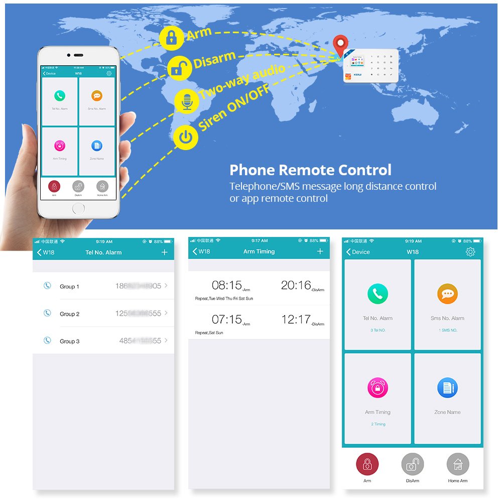 Tuya KERUI W181 TFT Screen WIFI GSM Home Burglar Security Alarm System Motion Detector APP Control Fire Smoke Detector Alarm