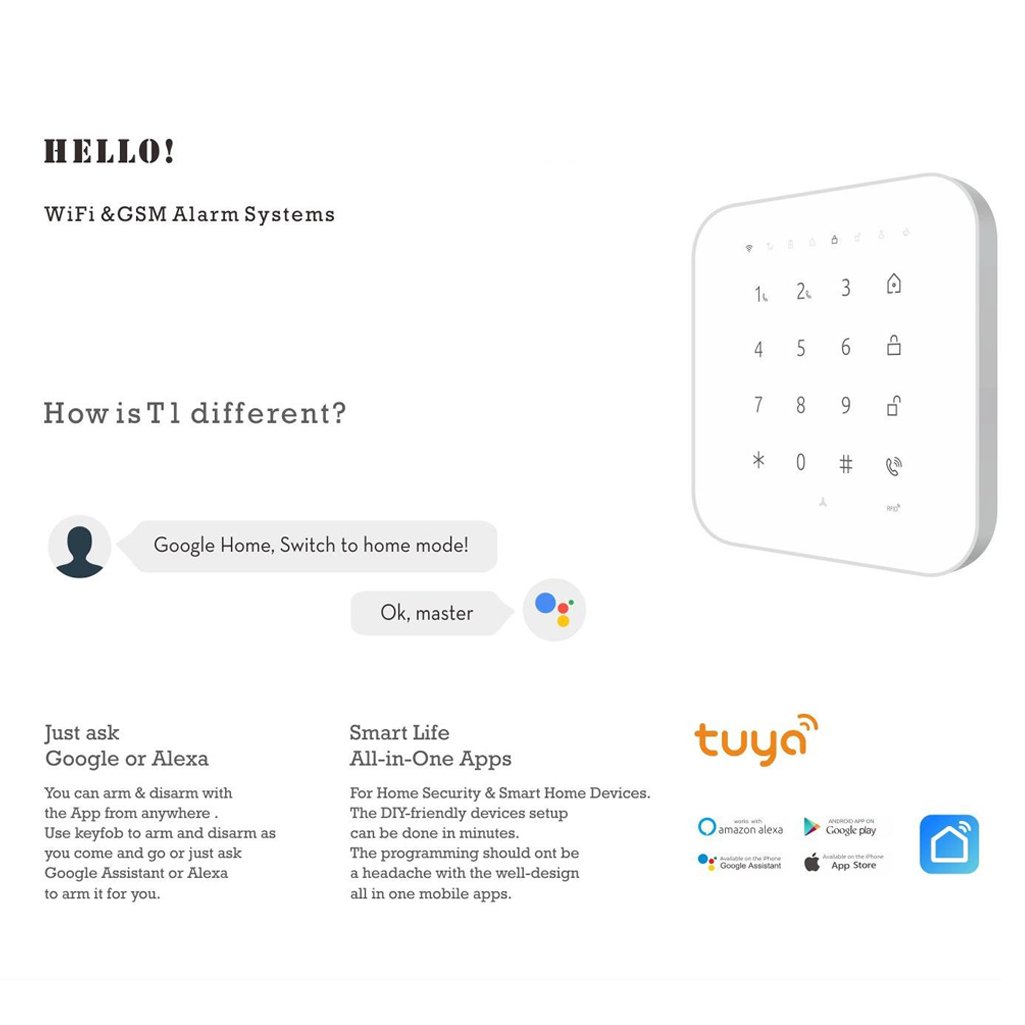 2022 DIY remote control Tuya smart WiFi GSM home alarm kit Touch Screen Security alarm system For Home