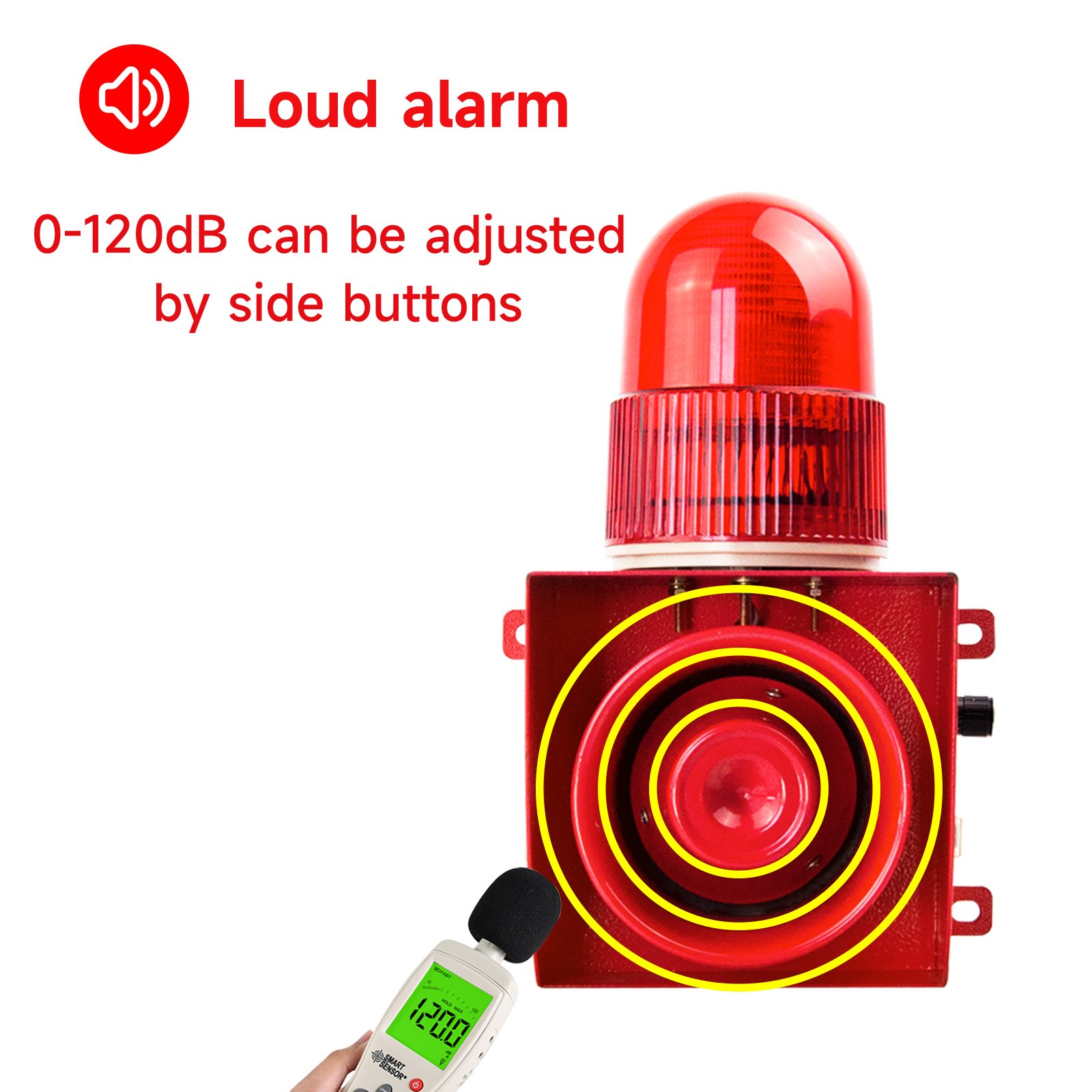 YASONG Adjustable Sound 120dB Alarm Siren Power Outage/Recovered Security System for Farms Fish Ponds & Banks-SLA-1501
