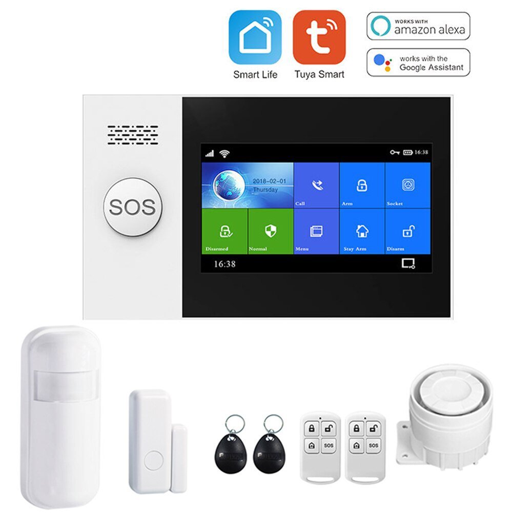 Smart Life Alarm System for Home WIFI GSM Security Alarm Host with Door and Motion Sensor Tuya Smart App control work Alexa