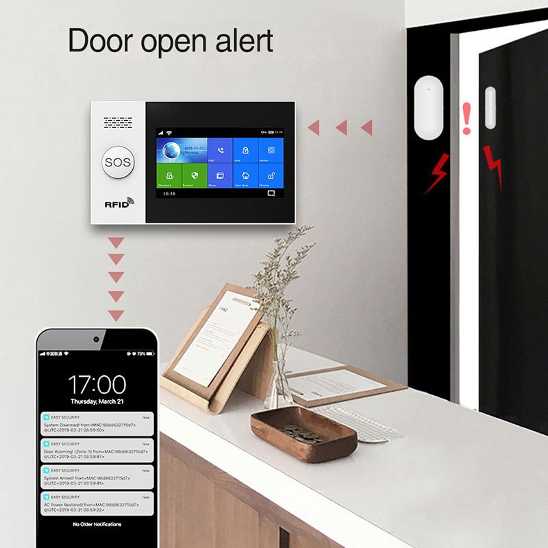 Smart Life Alarm System for Home WIFI GSM Security Alarm Host with Door and Motion Sensor Tuya Smart App control work Alexa