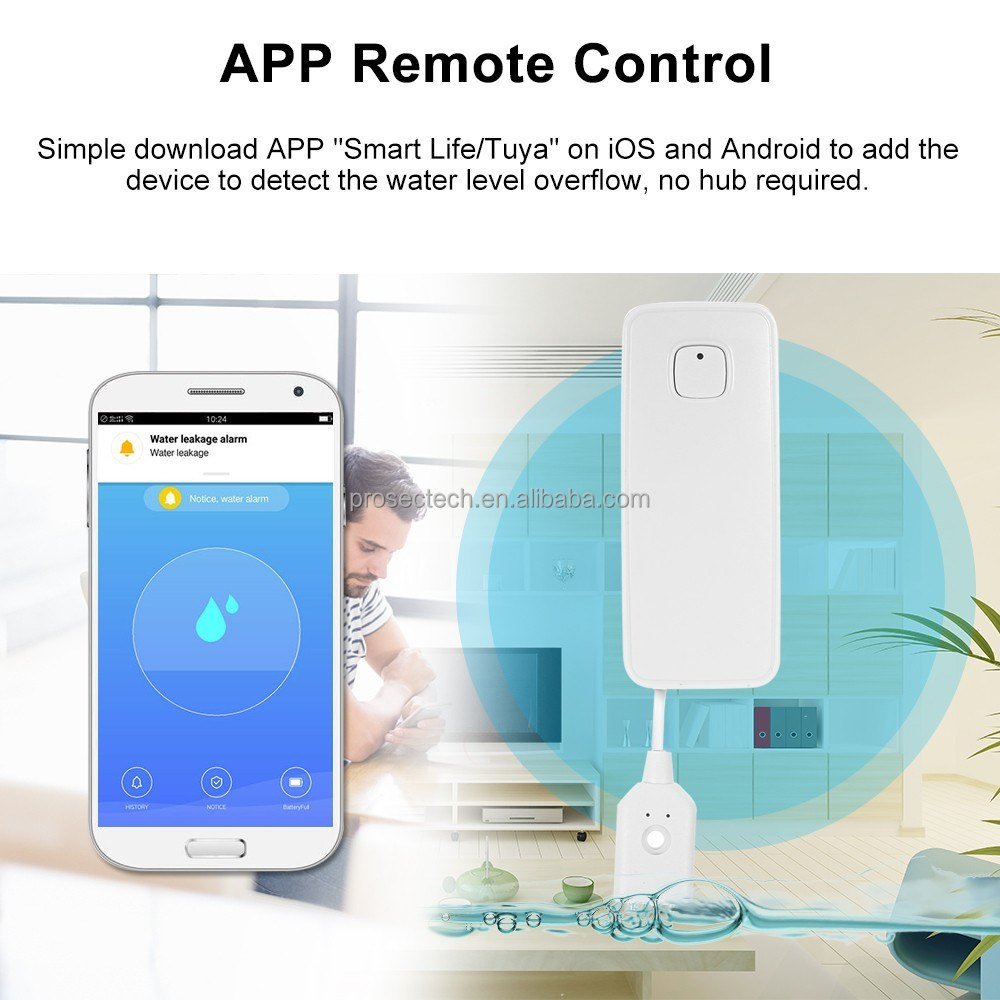 Tuya Latest Kitchen Basement Bathroom Wireless Smart Wifi Water Overflow Leak Sensor Detector Alarm For Home Security System