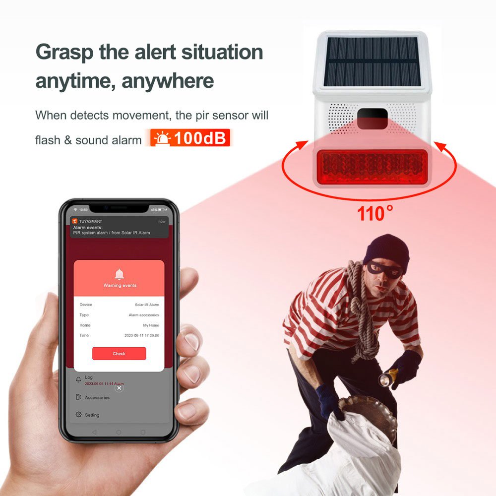 China Manufacture Waterproof Tuya Smart WiFi Solar Siren with Multi-functional for Home Security with Motion DetectionPST-PE523W