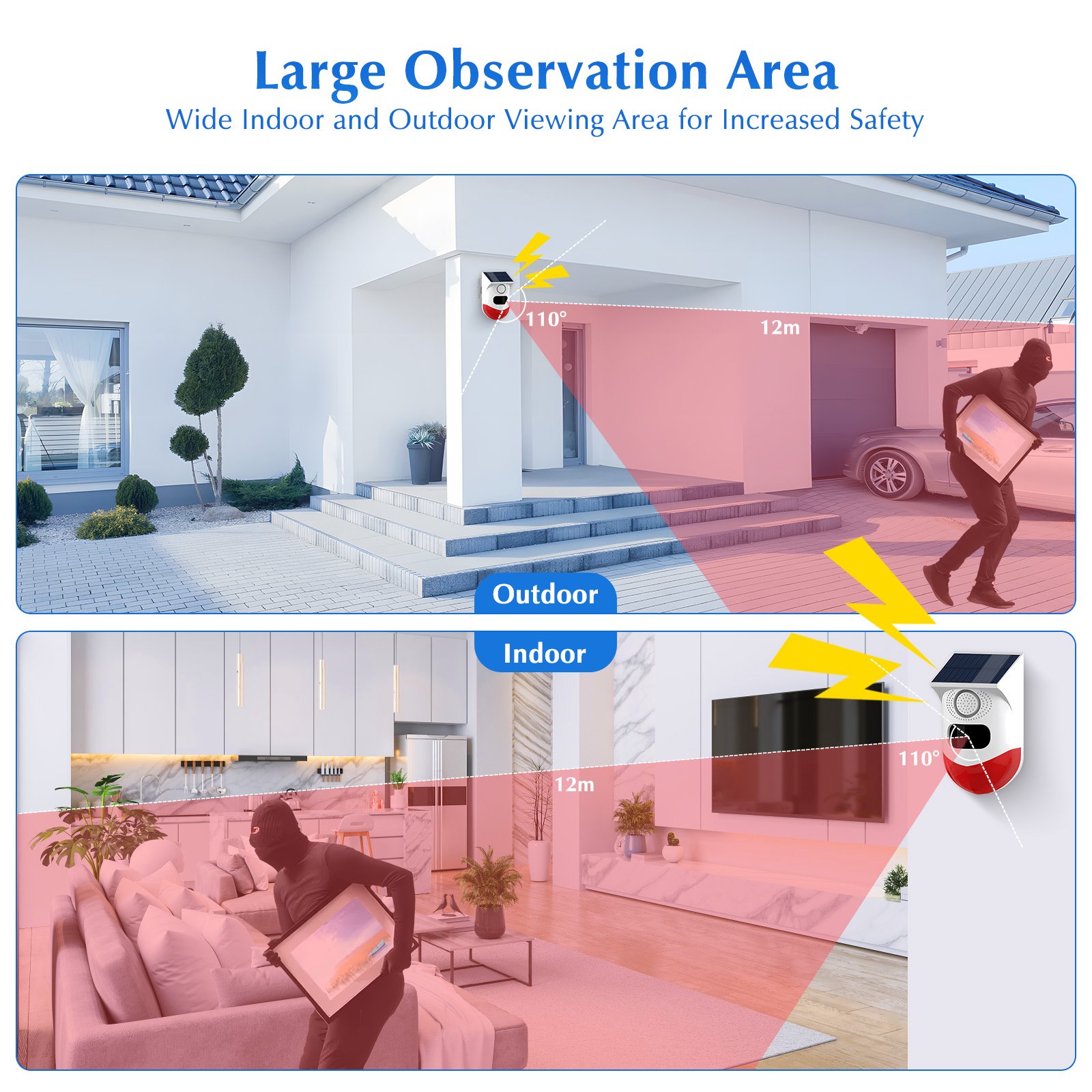 Outdoor Post Remote Control Home Motion Detector Solar Alarm, Tuya Smart Wifi System Home Motion Detector Panic Alarm Siren