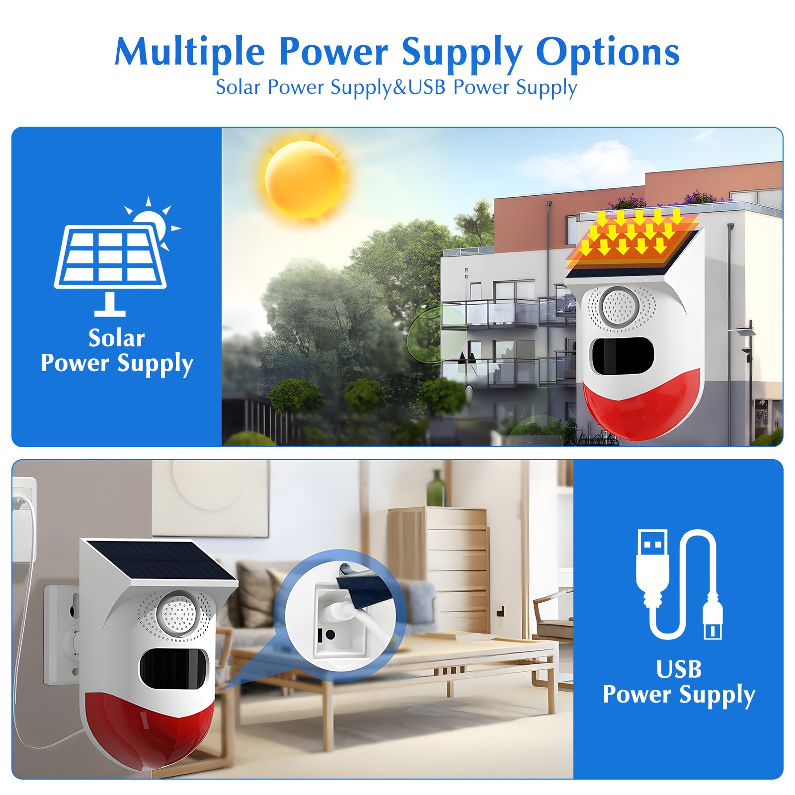 Outdoor Post Remote Control Home Motion Detector Solar Alarm, Tuya Smart Wifi System Home Motion Detector Panic Alarm Siren