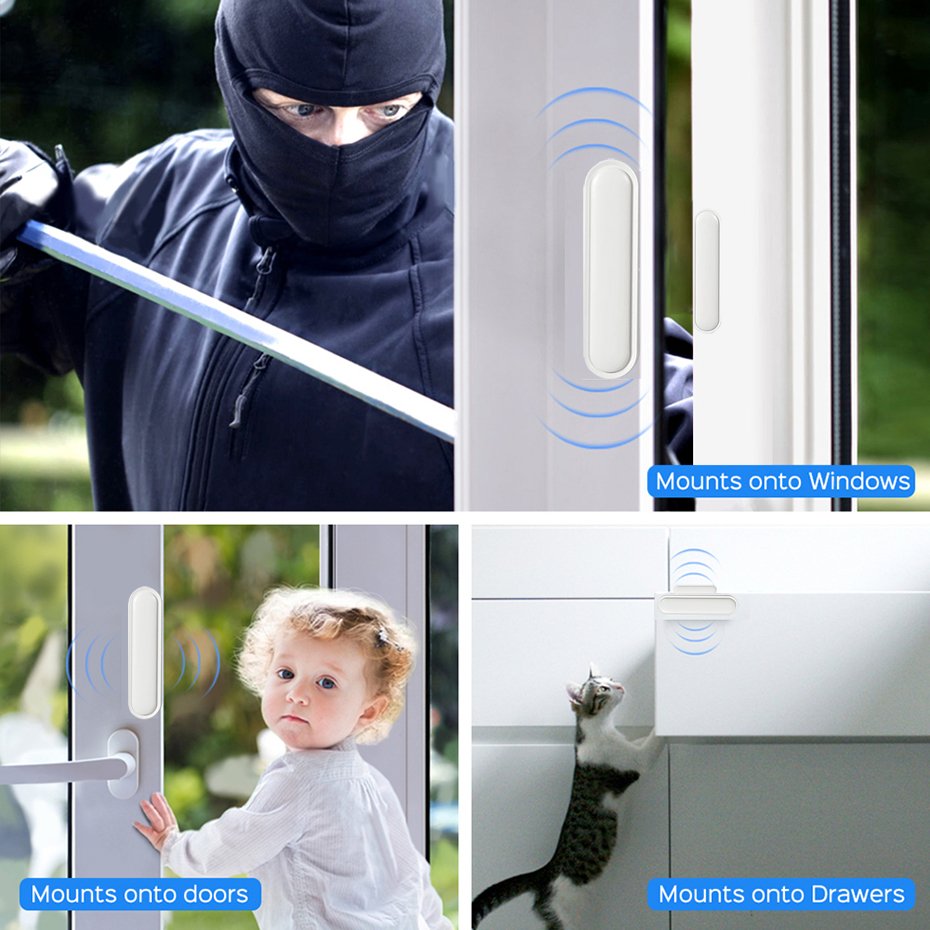 WiFi Door Sensor Smart Window Contact Sensor for Home Security Wireless Door Sensor Alarm Compatible with Alexa/Google home