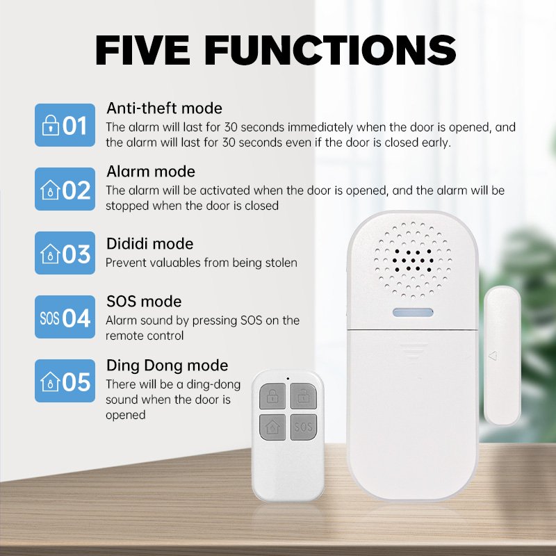 Burglar Window Security Alarm Sensor Wireless 130Db Super Loud Door Magnetic Alarm System With Siren