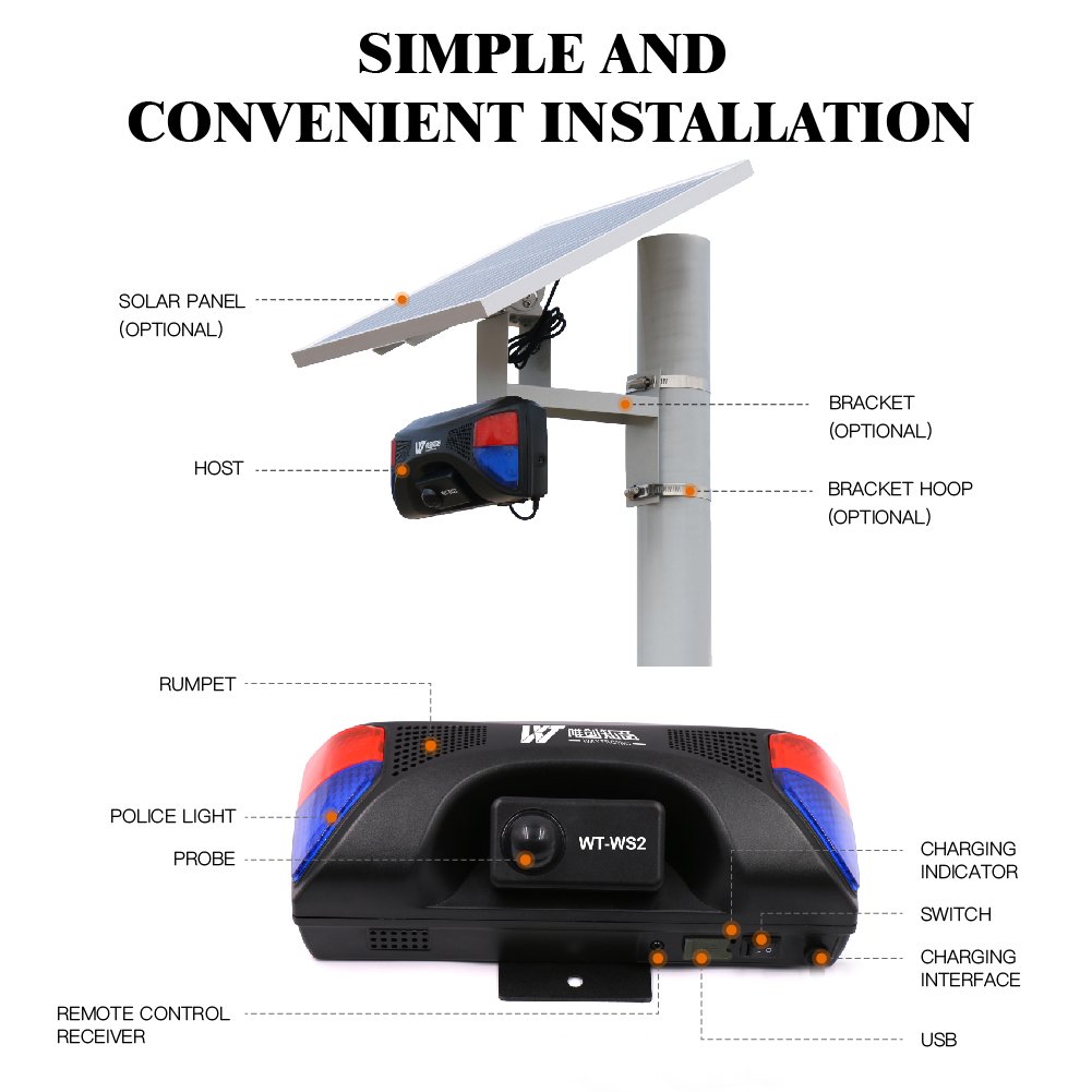 Wireless Outdoor Waterproof Solar Motion Sensor Sound Voice Alarm Infrared Sound And Light Microwave Sensor Siren Alarm