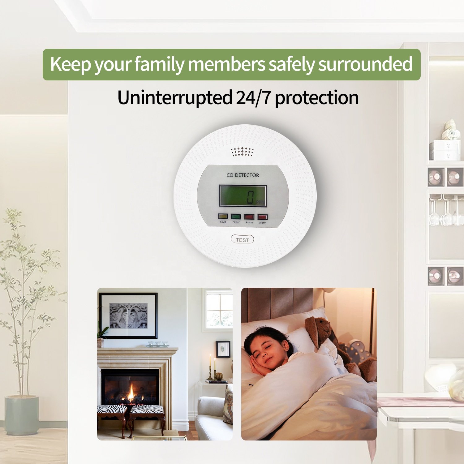 Wholesale Factory Carbon Monoxide Detector with Battery Wall Mounted Alarm System Home