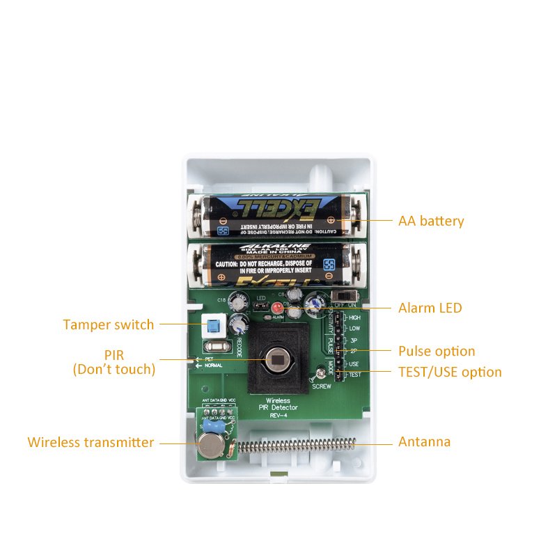 wireless infrared motion detector 433MHz EV1527 high quality immune pet 20KG 12M 100 degree detection with anti-tamper switch