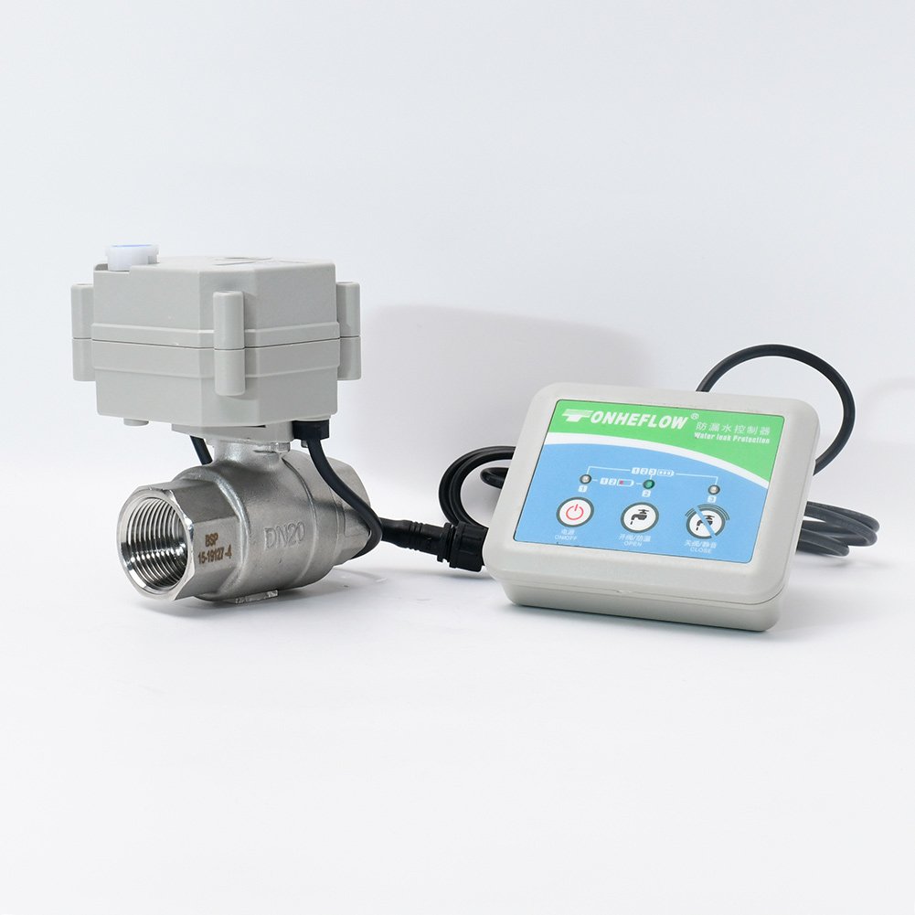 wireless remote water leak control detection system 3/4" inch DN20 stainless steel motorized ball valve with manual operatioon
