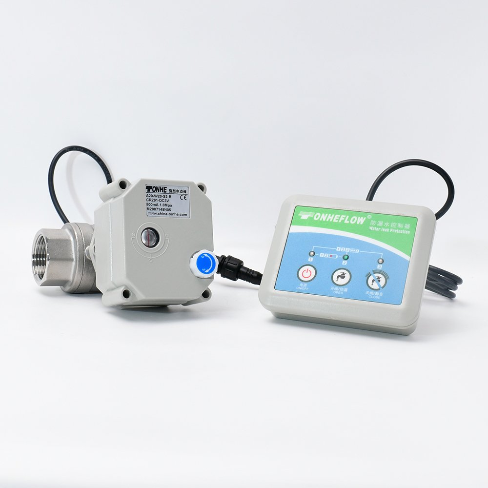 wireless remote water leak control detection system 3/4" inch DN20 stainless steel motorized ball valve with manual operatioon