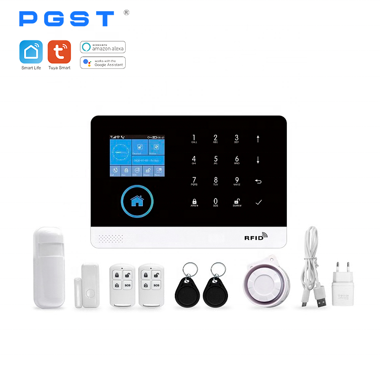 PGST WIFI GSM Alarm System with Door Sensor IOS Android APP LCD Display Home Burglar Wireless Tuya Security Alarm System