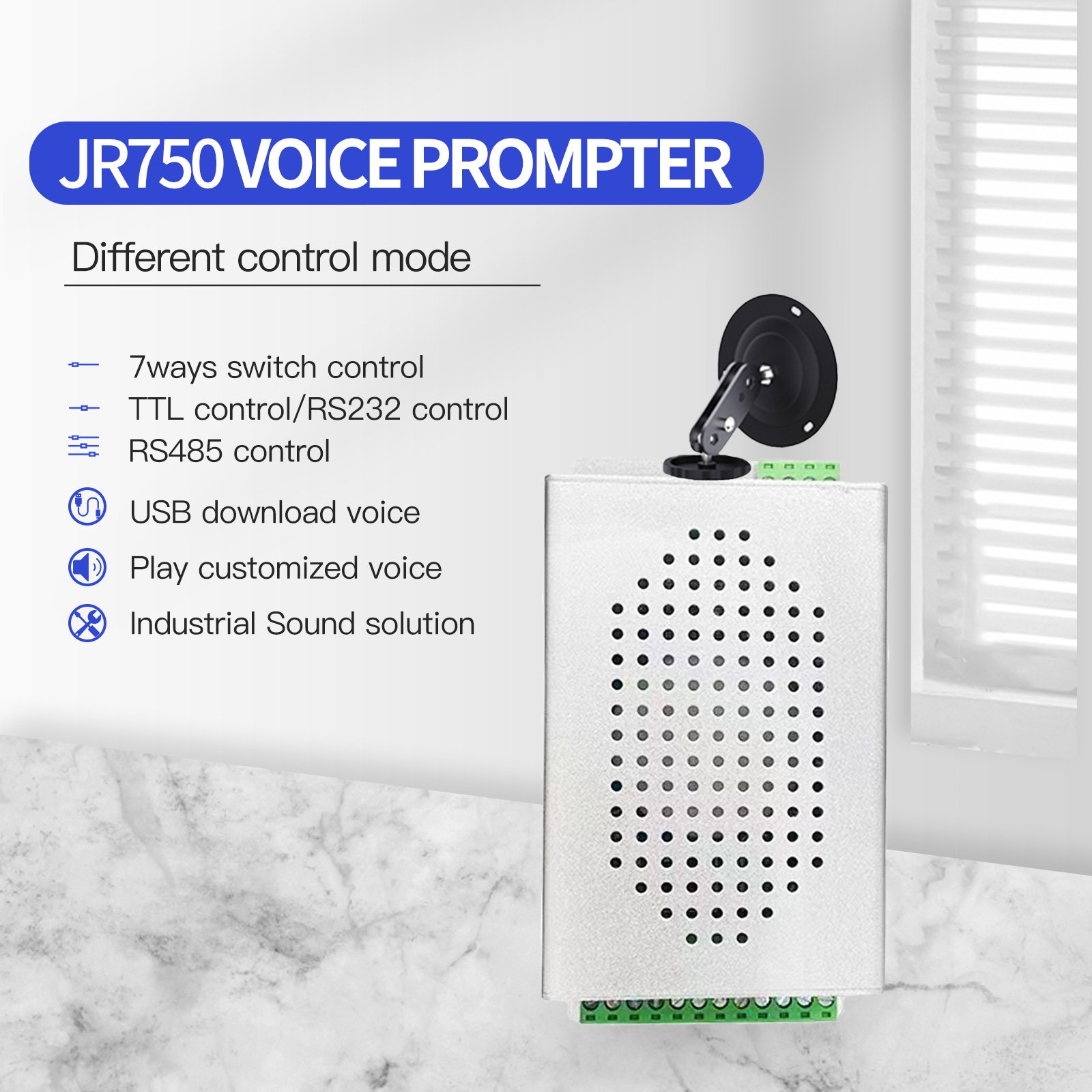 JR750 USB Voice Box RS232/485 TTL Remote Control DC6-35V MP3 9 Tones Alarm Systems with Audio Warning Device Sound Broadcaster