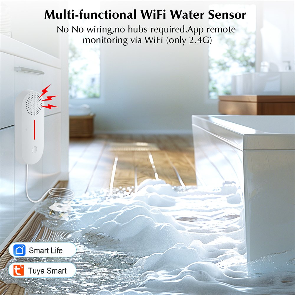 Tuya WiFi Wireless Water Leakage Detection System Alarm Systems for Home Security