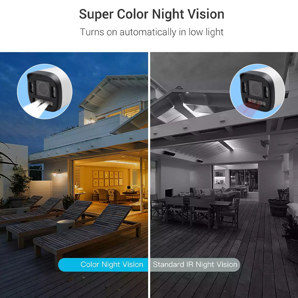 ENSTER Newest Full Color 5MP IP66 outdoor security POE IP camera With Siren Red Blue Flash Light Audio Alarm system