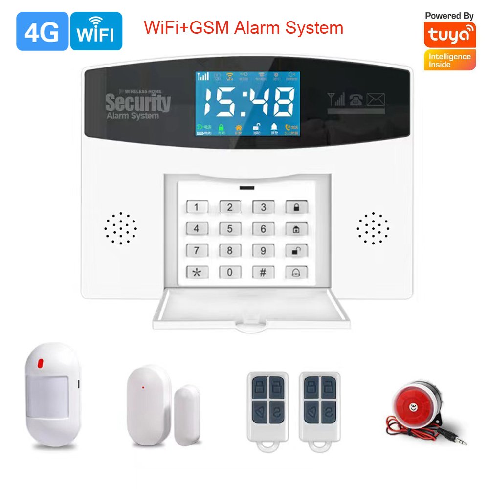 Home Security 4G GSM Alarm System Color Screen Support 2.4G WiFi Tuya APP Control Smart PIR Motion Detector Door Open Alarm