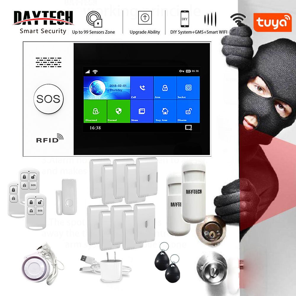 Daytech 2024 best sale WIFI GSM alarm system PIR Motion Door Sensor wireless tuya Smart Alarm System home Security Alarm